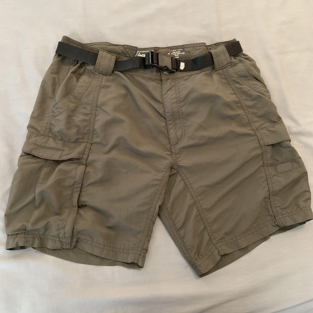 Coleman Cargo Shorts Mens 37 Green Nylon Belted Mesh Lined Hiking Outdoor Travel